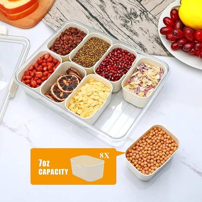 2 Pack Snackle Box Container,snack box-Divided Serving Tray with Lid and Handle with 8 Compartment,Portable Snack Serving Platters Reusable Storae Organizer for Fruits,Nuts,Candy,Party,Picnic