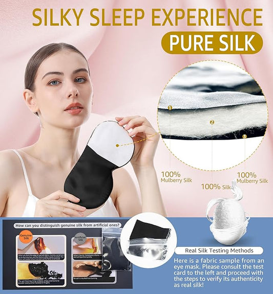 Luxury Pure Silk Sleep Mask | 100% Natural Mulberry Silk | Double-Sided Softness | Adjustable Strap & Full Light Blocking | Perfect for Travel, Office Naps & Nighttime Sleep (Black)