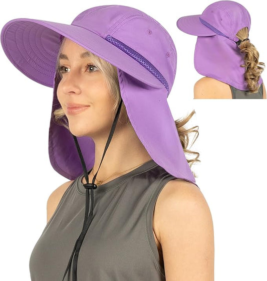 SUN CUBE Sun Hat for Women with Ponytail Hole Neck Flap, Gardening Hat Women Sun Protection, UV Hats Hiking Walking Fishing