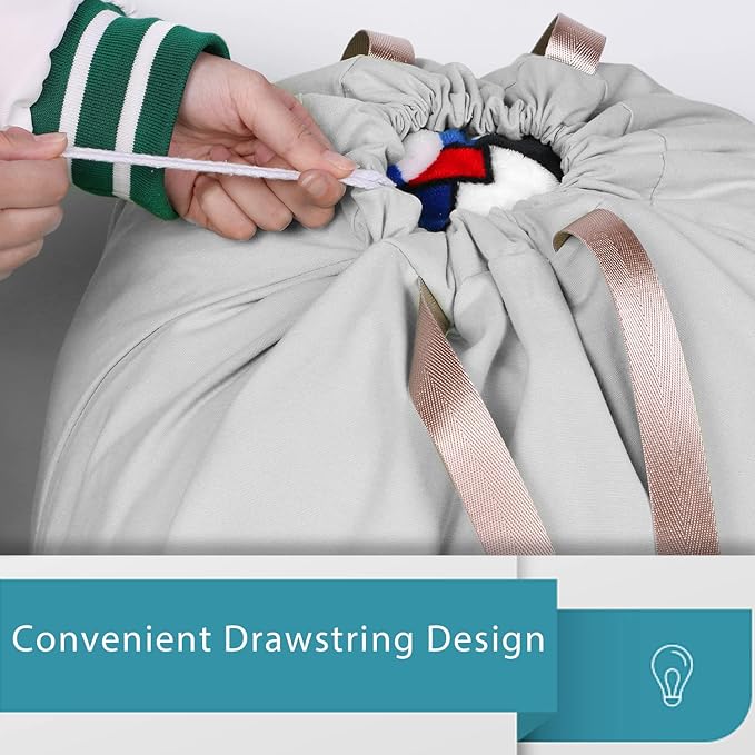 LOLOMLO Extra Large Canvas Laundry Bags with Handles & Drawstring Closure, Heavy Duty Tears Resistant Clothes Storage Travel Bags,25.5"x34",Light Grey