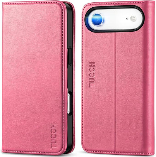 TUCCH Case Wallet for iPhone Air (6.5-Inch) 2025, [3 Card Slots] Kickstand [RFID Blocking] PU Leather Case, Flip Folio Cover with [TPU Shockproof Interior Shell], Hot Pink