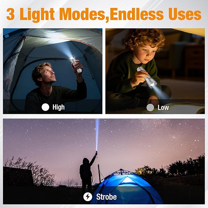 EverBrite Mini Flashlight, Zoomable LED Flash Light, 3 Modes, 3AAA Batteries Included, Handheld Small Flashlight for Camping, Emergency, Home – Grey