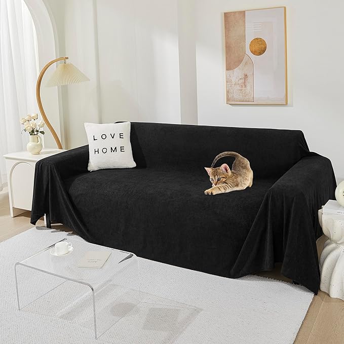 MEETSKY Couch Cover for 2 Cushion Sofa Washable, Cat Scratch Proof Sofa Covers, Furniture Protector Love Seat L Shape Soft Sectional Couch Covers for Dogs Pets, 71" x 102", Black