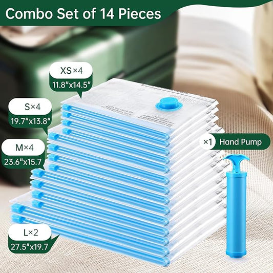 Compression Bags for Travel & Space Saver - Vacuum Seal Bags for Clothing & Luggage (14 Combo Pack)