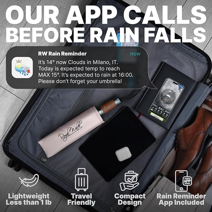 Royal Walk Windproof Folding Travel Umbrella Compact and Strong Luxurious Real Wood Handle Automatic Open Close Vented Double Canopy for Men and Women