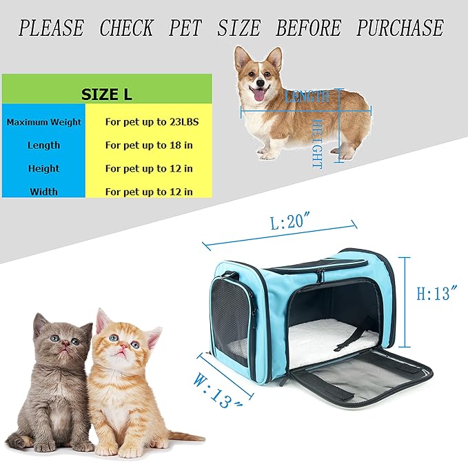 Soft Sided Carrier for Small Medium Cats Dogs,Removable Pad Collapsible Travel Pet Carrier Large Blue
