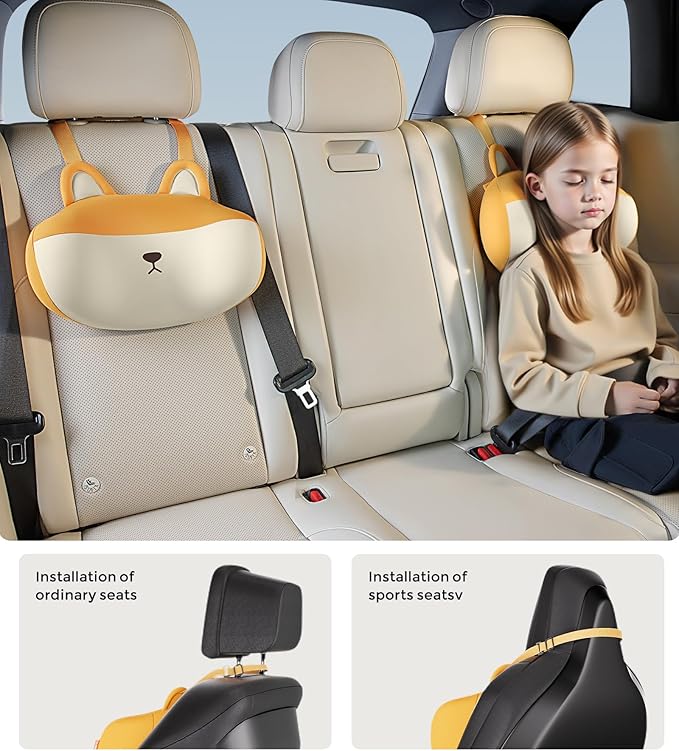BEBAS Car Neck Pillow Travel - Adjustable Memory Foam Neck Support Pillow for Sleeping, Breathable & Machine Washable Cover, Soft Support for Adults & Kids - Corgi Dog Pattern Gift