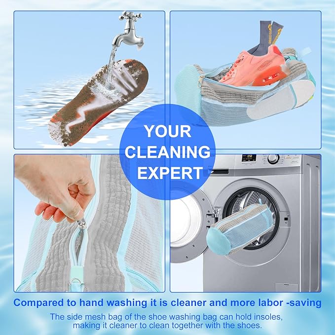 Shoe Washing Bags for Washing Machine – Durable Shoe Washing Machine Bags for All Shoe Types Sizes (Large Grey 2PCS）