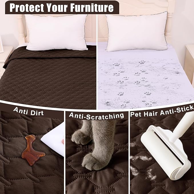 Smiry Waterproof Dog Bed Cover Blanket, Soft Reversible Pet Blanket, Washable Leakproof Cats Dogs Couch Cover for Sofa, Couch, Furniture, Plaid (82x82 Inch, Chocolate/Dark Grey)