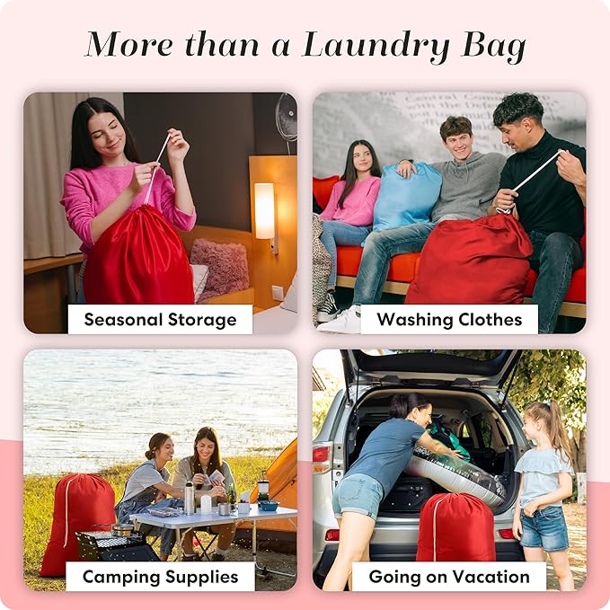 Handy Laundry Nylon XL - Large Capacity with Locking Drawstring, Machine Washable, Fits Laundry Baskets or Hampers, Holds 3 Loads of Clothes - Red (Pack of 2)