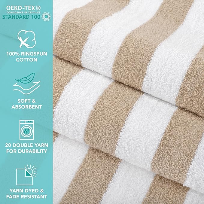 Arkwright California Cabana Stripe Beach Towel Bulk - Case of 24, Large Soft Quick Dry Cotton Terry Towels Set for Pool, Swim, and Hot Tub, Oversized 30 x 70 in, Multiple
