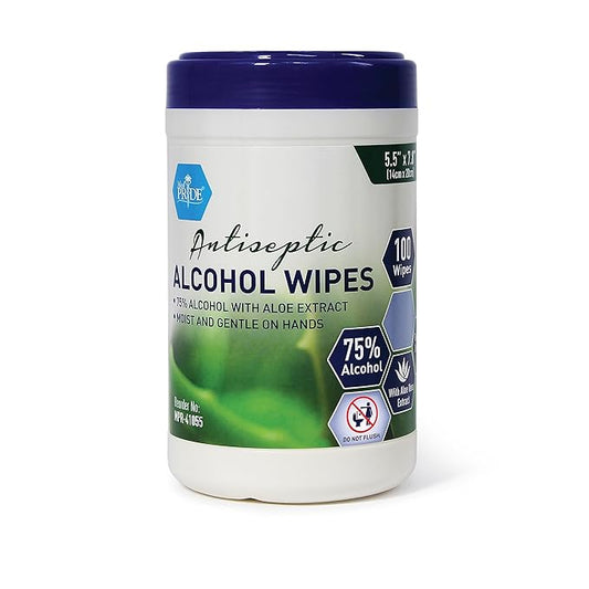 MED PRIDE Alcohol Based Disinfectant Wipes, 100 Pack, with Aloe Vera, Wipes with Alcohol for Cleaning, 5.5in X 7.8in