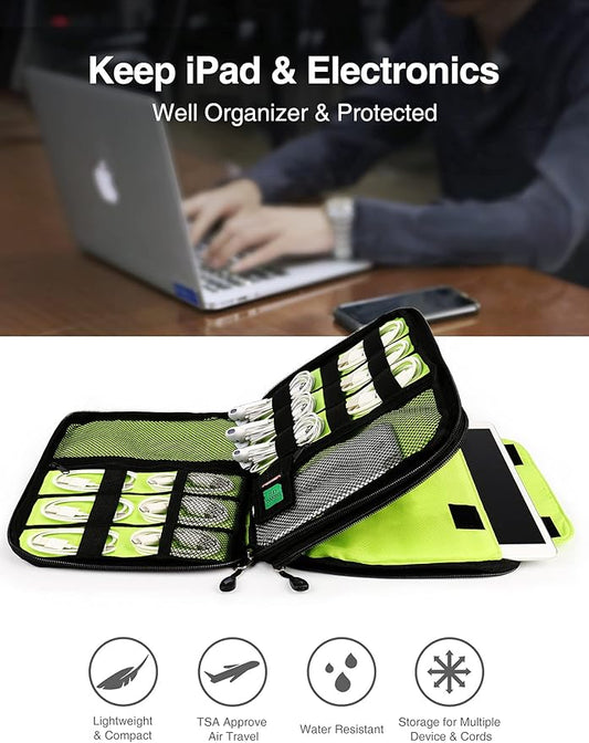 Luxtude Electronics Organizer, Portable Cable Organizer Bag for iPad 7.9'', Double Layer Travel Tech Bag&Cord Storage, Compact Cord Case&Charger Pouch,Electronics Carring Case for Phone/USB/SD