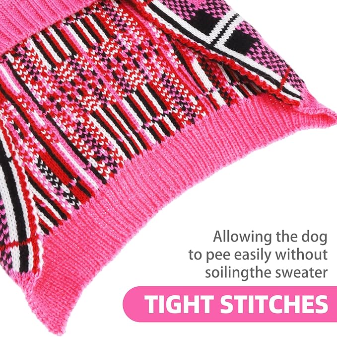 PUPTECK Dog Sweaters for Large Medium Small Dogs - Fall Classic Plaid Style Puppy Holiday Winter Coat Clothes Warm, Fuschia, XS