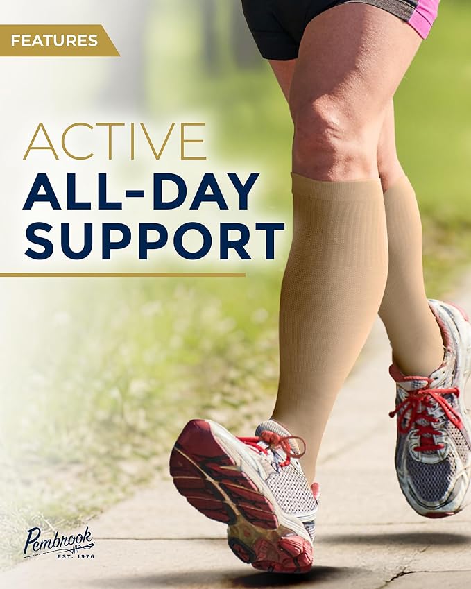 Pembrook Bamboo Viscose Light Compression Socks - 3 Pairs | 8-15 mmhg Compression Socks | Knee High Comfort Support Socks