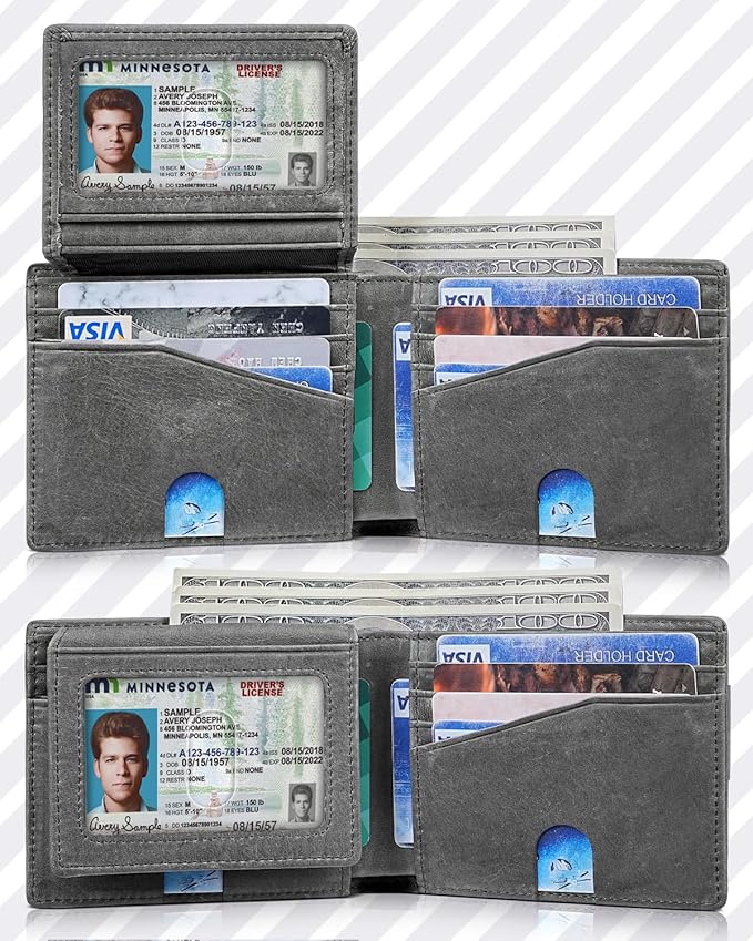Artpaxy Mens Wallet Bifold Genuine Leather RFID Blocking Wallet for Men with 2 ID Windows 12 Card Holders 2 cash pockets 1 Gift Box