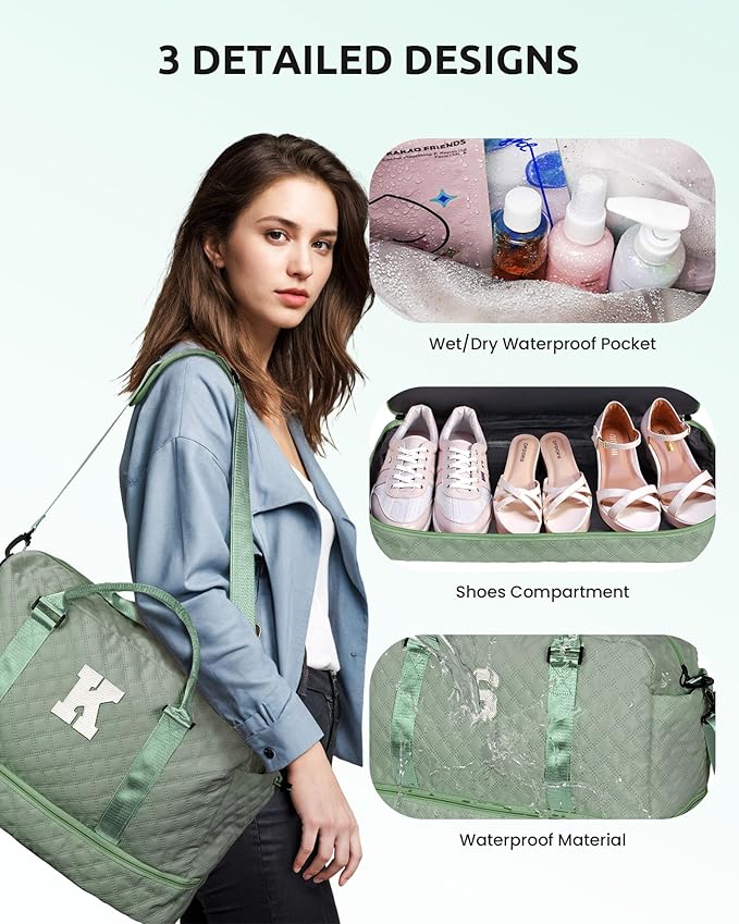Vogewood Monogrammed Gifts for Women-Initial Travel Bag with Shoe Compartment, Personalized Weekender Bag, Monogram Overnight Bag for Women, Girl Duffel Bag with Makeup Bag (Letter Y)
