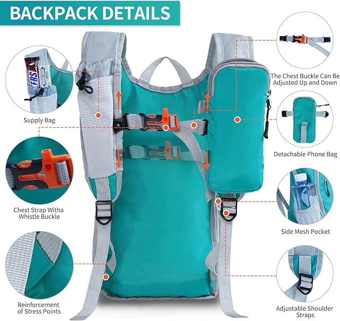 HIGH EXPERIENCE Hiking Backpack 10L/15L Small Daypack Lightweight Packable Travel Foldable Water Resistan for Women Men (Lake Green, 10L)