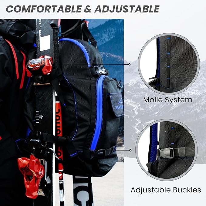 Savvycraft Ski Boot Bag, 50L Ski Backpack for Ski and Snowboard Boots, Helmets, Gloves, and Accessories, Lightweight Durable Convenient, Blue