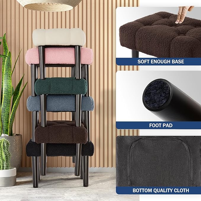 HOUCHICS Fur Padded Foot Stool, Small Ottoman Foot Rest with Wooden Legs,Modern Rectangle Chair Foot Rest Foot Step Stool for Living Room, Couch, Desk(Brown)