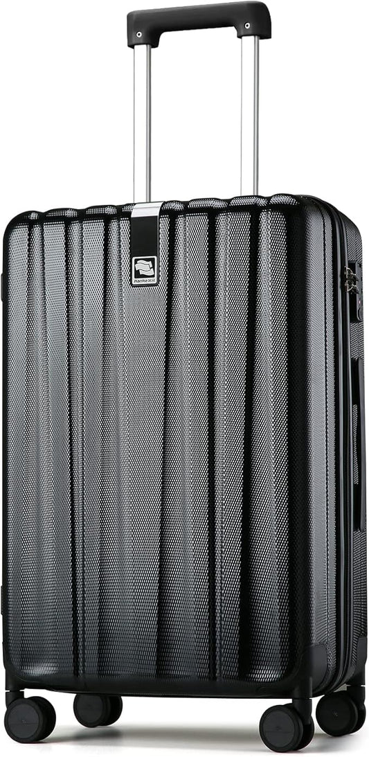 Hanke 24 Inch Luggage Suitcases With Spinner Wheels Lightweight PC Hard Shell Rolling Suitcase With Travel Lock,Checked-Medium 24-Inch(Jet Black)