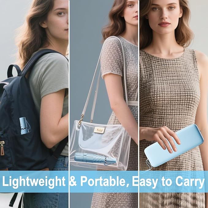 Automatic Mini Travel Windproof Folding Umbrella - UV Protection, Instant Open/Close for Rain/Sun, Small Compact Lightweight Design Fits in Tote Bag/Travel Case/Backpack for Commute, Women & Men