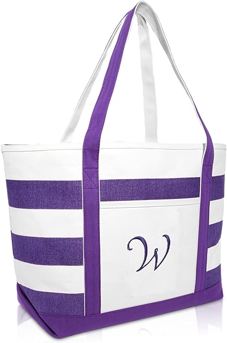 DALIX Monogrammed Beach Bag and Totes for Women Personalized Gifts Purple A - Z