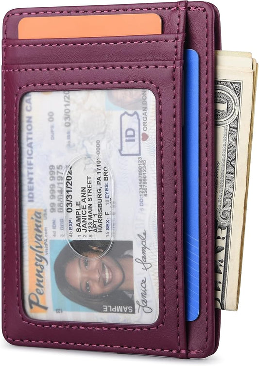 Buffway Slim Minimalist Front Pocket RFID Blocking Leather Wallets for Men and Women - Alaska Purple