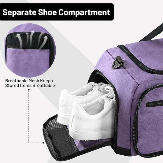 MIER Foldable Duffle Bag with Shoe Compartment 50L Travel Duffel Bags for Men Women Packable Overnight Bag for Camping Gym Weekender, Purple