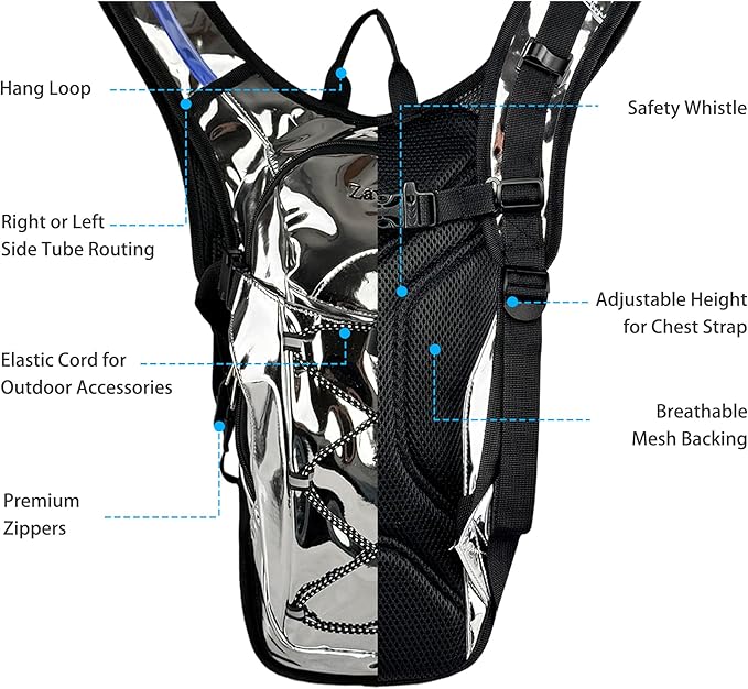 Reflective Hydration Backpack, Hydration Pack - Water Backpack with 2L Hydration Bladder, Essential for Festivals - Rave Hydration Pack for Hiking, Running, Cycling, and Festivals