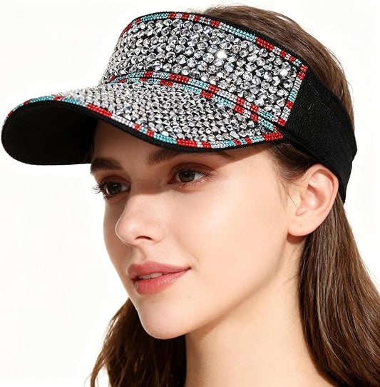Bling Shiny Rhinestone Sports Sun Visor Hat for Women Summer Adjustable Breathable Beach Visor Caps Running Golf Sun Hat