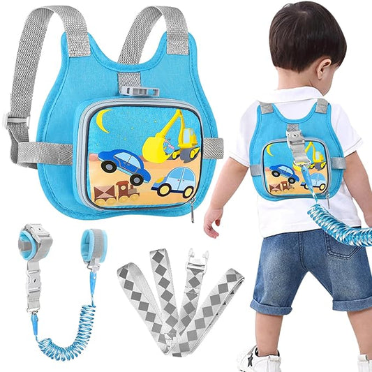 Accmor Toddler Harness Leash + Reflective Anti Lost Wrist Link, Cute Car Kids Harness with Leash, Collapsible Hand Strap Child Walking Restraint Belt Tether Hold Baby Boys Close for Outdoor Travel