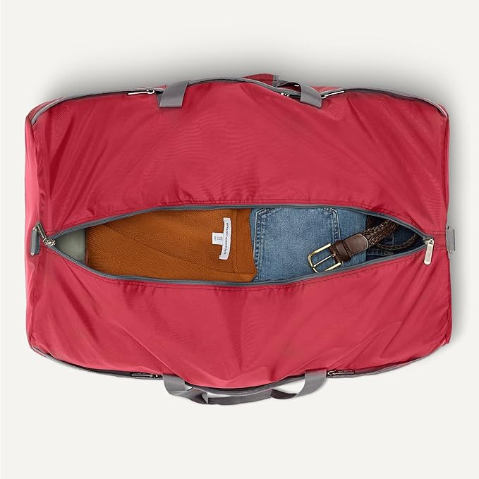 Amazon Essentials 32.4" Extra Large Foldable Nylon Duffel Bag for Travel/Storage with Zippered Pockets, 9254 Cubic Inch (150L), 50-LBS Capacity, Red (Previously Amazon Basics)