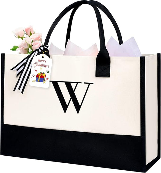 BAGAIL Initial Tote Bag, Personalized Birthday Gifts for Women, Teacher, Friends, Mom, Wedding, Monogrammed Beach Bag