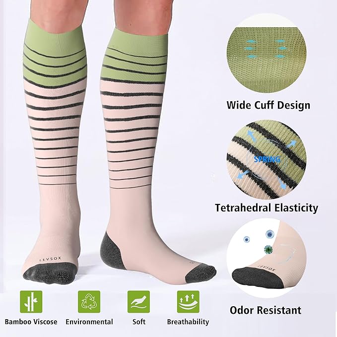LEVSOX Viscose Made from Bamboo Compression Socks for Pregnant Women 20-30 mmHg Knee High Cute Mens Supports Socks for Travel