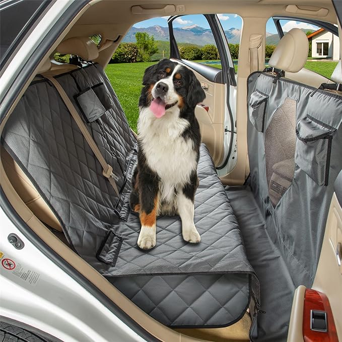 Car Dogs All Covered Back Seat Cover with Mesh Window, Bench and Hammock Combination Detachable Pet Seat Cover Suitable for Most Vehicles (Grey, Standard)