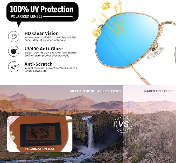MEETSUN Polarized Hexagon Sunglasses for Women Men Polygon Square Sun Glasses UV400 Protection Metal Frame