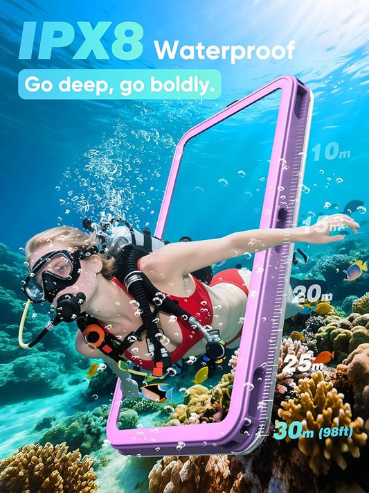 Waterproof Phone Pouch Case 7.5", 2025 Upgraded IPX8 Waterproof Phone Case for Snorkeling, Universal Fit for iPhone 16 Pro Max 15 14 13, Galaxy S25, Beach Vacation Essentials (Purple)