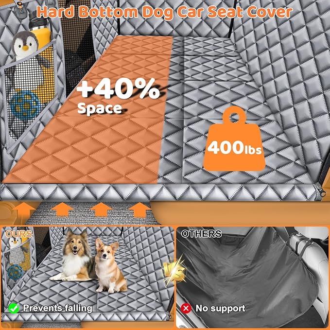 URPOWER Dog Car Seat Cover for Back Seat, Waterproof Hard Bottom Dog Car Hammock with Mesh Window & Side Flap, Pet Backseat Protector for Car, SUV, Truck