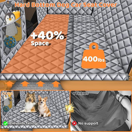 URPOWER Dog Car Seat Cover for Back Seat, Waterproof Hard Bottom Dog Car Hammock with Mesh Window & Side Flap, Pet Backseat Protector for Car, SUV, Truck