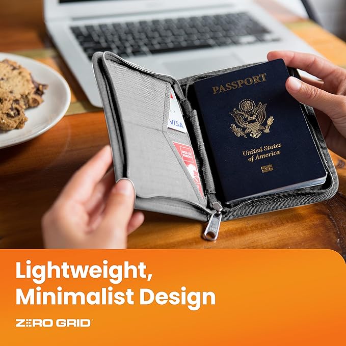Passport Holder & Travel Wallet with RFID Blocking - Premium Document Organizer Case for Men and Women - Holds Passports, Cards, Tickets, ID, Cash - Compact Zippered Wallet - Shadow