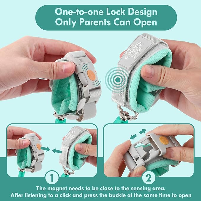 Lehoo Castle Anti Lost Wrist Link, Kid Harness with Induction Lock, Safety Wrist Leash for Toddlers, Safety Harness for Kids, Backpack Leash for Kids (Green)