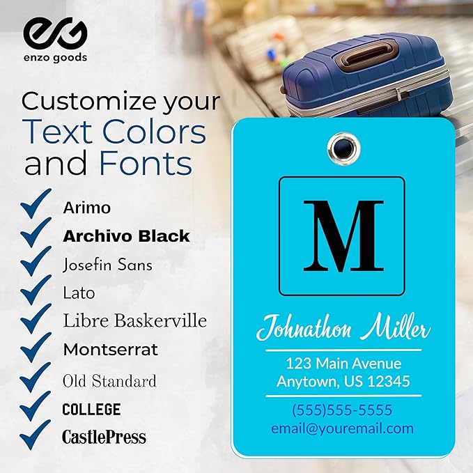 Personalized Luggage Tag | 10 Pack | Custom Luggage Tags for Suitcases | Kids Backpack Tag | 10 Color Options & Choose Font, Font Color