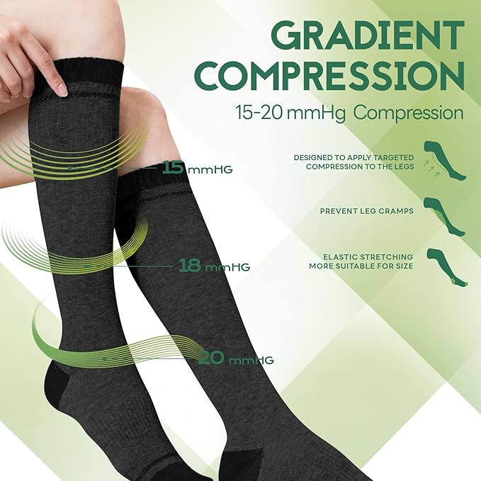 SONORAN Bamboo Viscose Compression Socks for Women & Men (3 Pairs) 15-20 mmHg Knee High Support for Nurses, Travel, Pregnant
