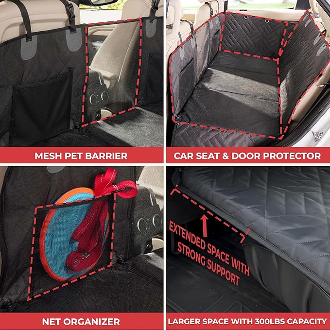 PetSuite Hard Bottom Dog Car Seat Cover for Back Seat – 300-lb Strength Pet Cover for Dogs with 40% Extra Space, Waterproof Nonslip Backseat Hammock for Trucks (Truck)
