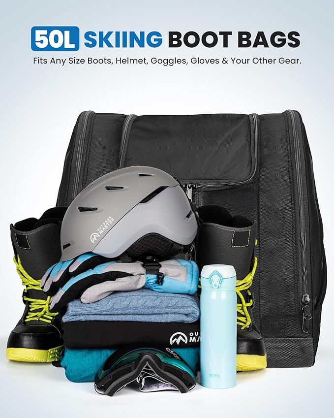 OutdoorMaster Boot Bag - 50L Ski Boots and Snowboard Boots Bag, Excellent for Travel with Waterproof Exterior & Bottom - for Men, Women and Youth