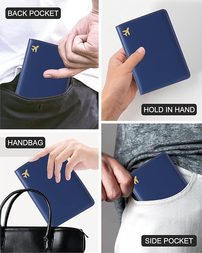 PU Leather Passport Holder Covers Case, Waterproof Rfid Blocking Travel Wallet Passport Holder(Marine Blue)