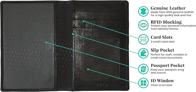 Personalized Monogrammed Black Leather RFID Passport Wallet and Luggage Tag
