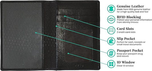 Personalized Monogrammed Black Leather RFID Passport Wallet and Luggage Tag