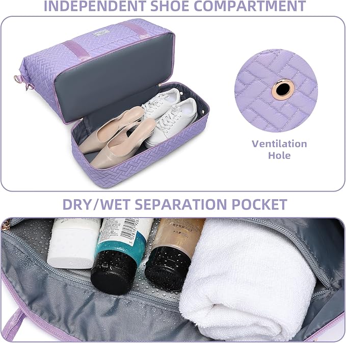 Duffle Bag for Travel, Weekender Bag with Shoe Compartment, Carry On Overnight Bag for Women with Toiletry Bag, Gym Bag with Wet Pocket, Hospital Bags for Labor and Delivery Beige